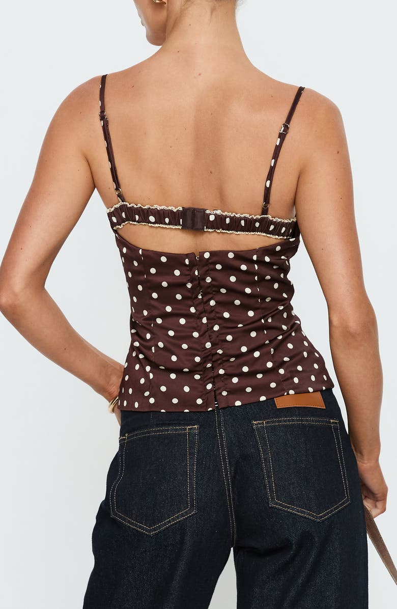 Princess Polly Renaissance Corset Lace Top, Alternate, color, Brown Polka