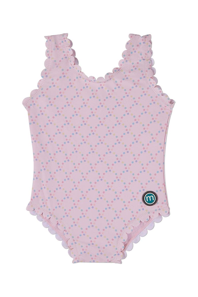 Kids' Dot-Print Scallop-Trim Swimsuit, Main, color, Pink