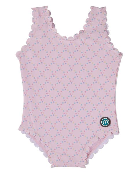 Kids' Dot-Print Scallop-Trim Swimsuit