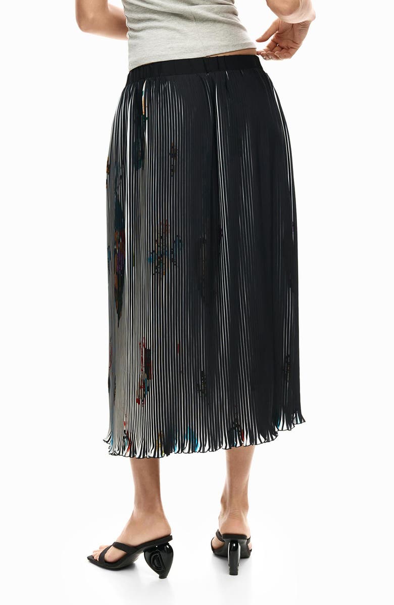Desigual Plissé MIdi Skirt, Alternate, color, Black