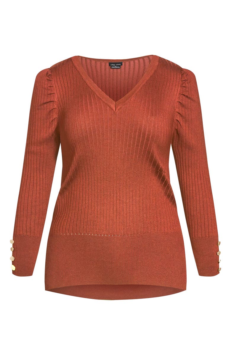 City Chic Rebel Rock Button Cuff Rib Sweater, Alternate, color, 