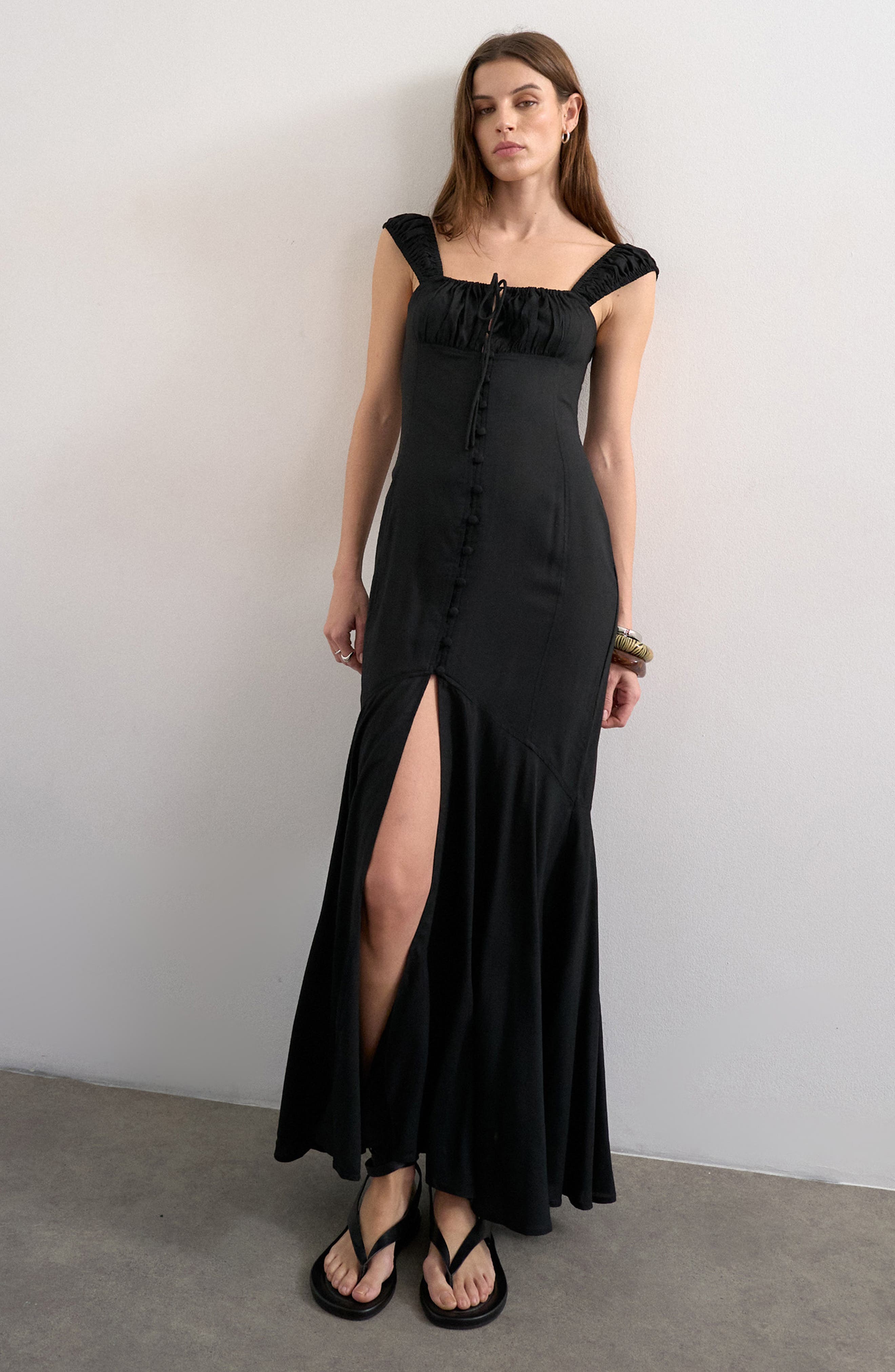 Tie Front Cap Sleeve Maxi Dress