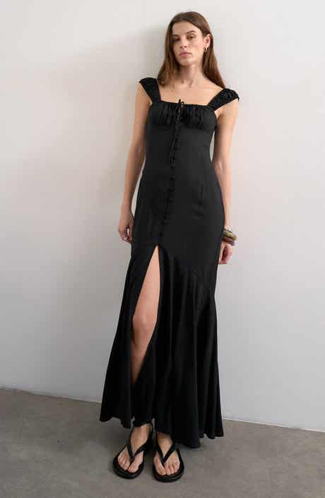 Tie Front Cap Sleeve Maxi Dress