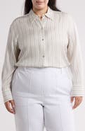 Vince Stripe Sculpted Silk Blend Button-Up Shirt