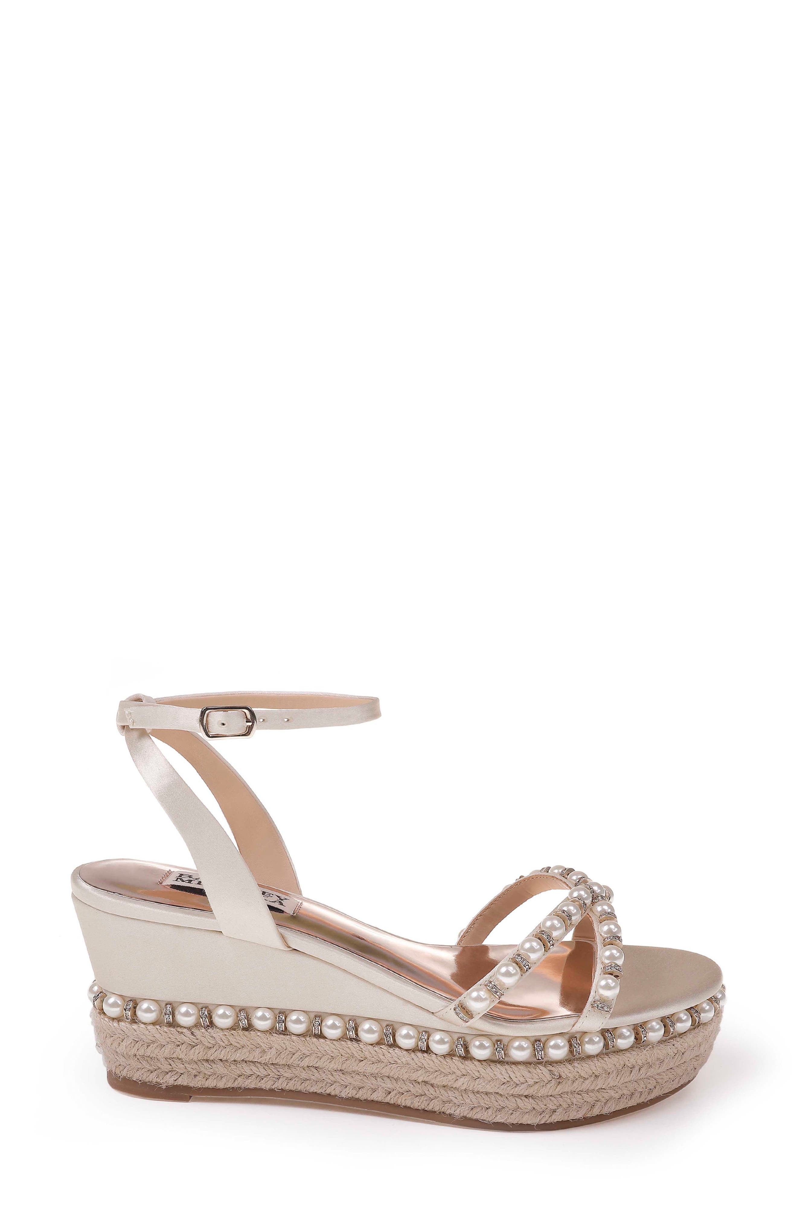 Badgley Mischka Skye Wedge Sandal, Alternate, color, IVORY SATIN