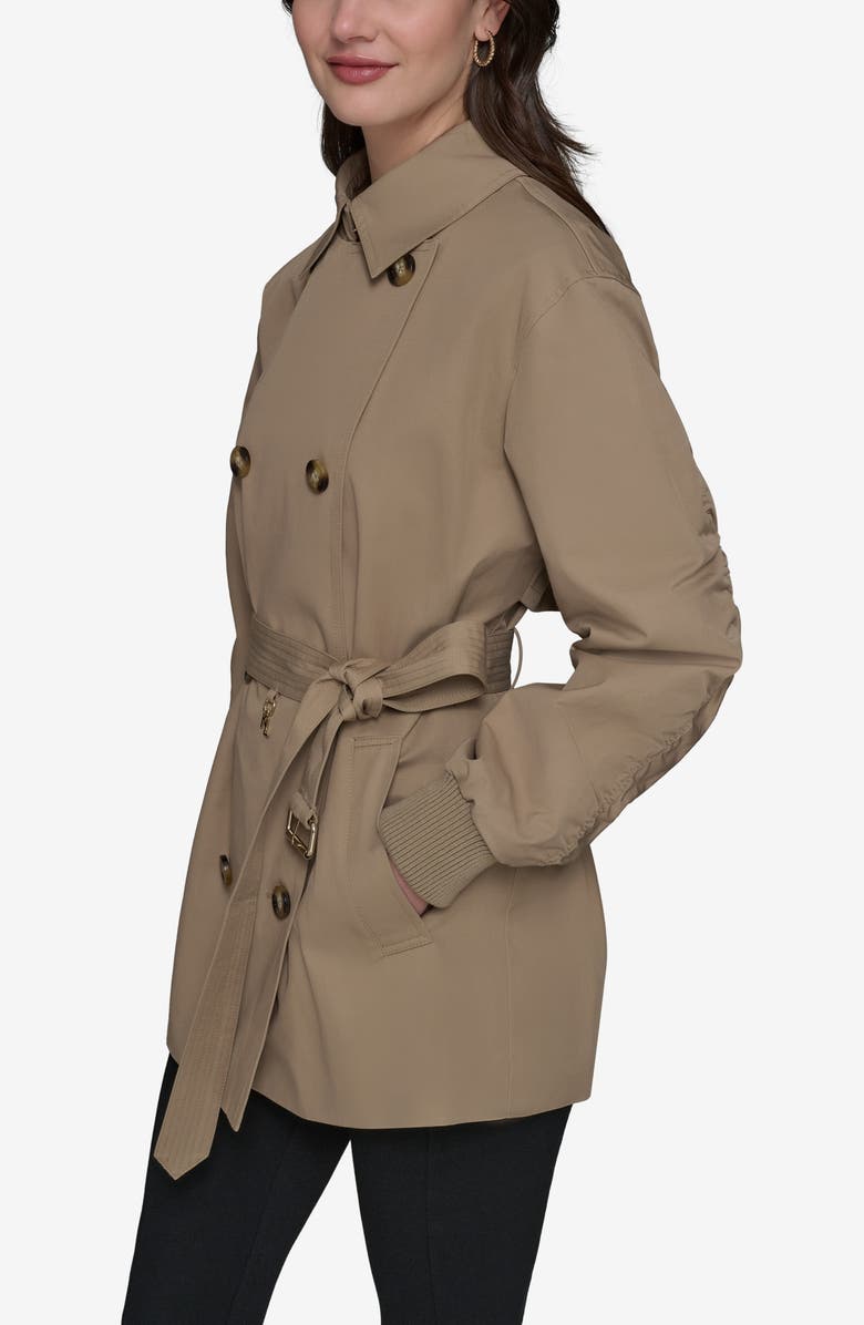 KARL LAGERFELD PARIS Water Resistant Cotton Blend Short Trench Coat, Alternate, color, Khaki