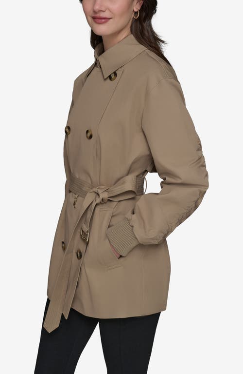 Shop Karl Lagerfeld Paris Water Resistant Cotton Blend Short Trench Coat In Khaki