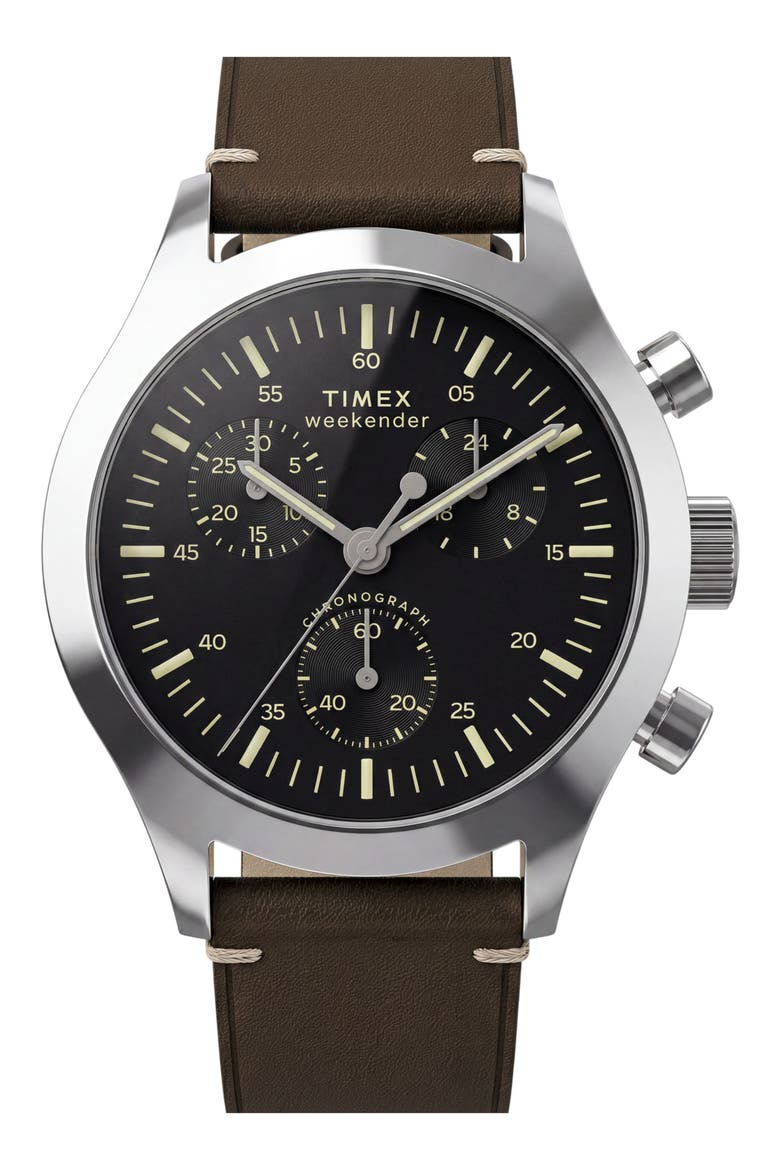 Weekender Chronograph Leather Strap Watch, 40mm, Main, color, BROWN