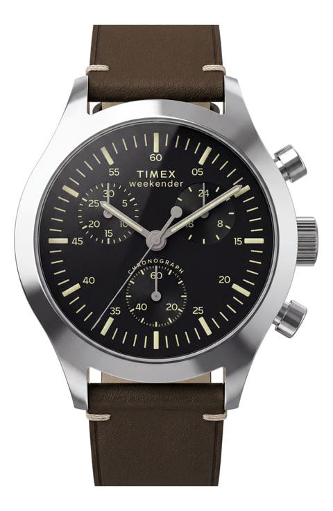 Weekender Chronograph Leather Strap Watch, 40mm