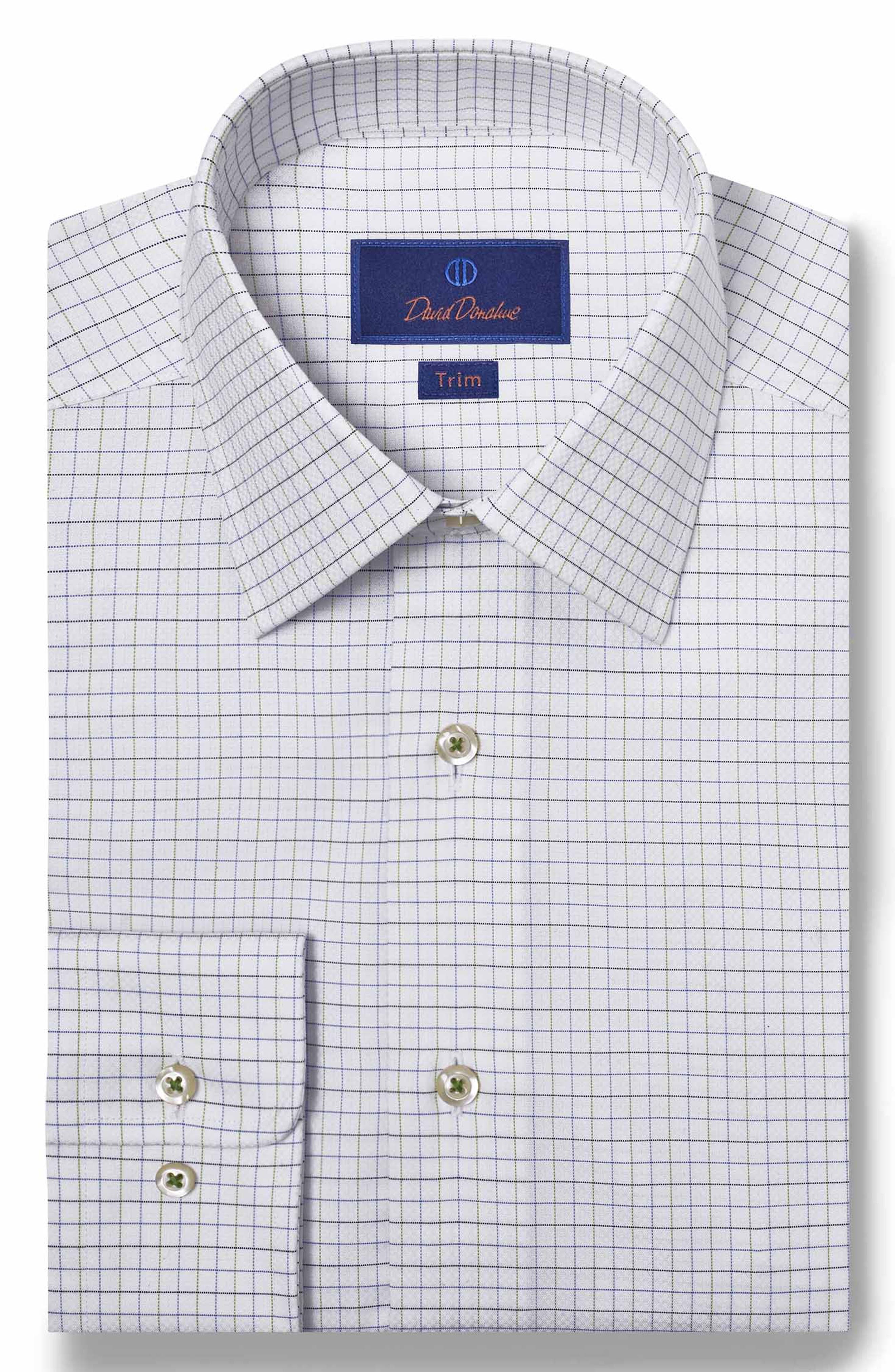 David Donahue Trim Fit Dobby Tattersall Check Dress Shirt