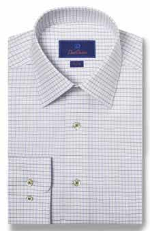 David Donahue Trim Fit Dobby Tattersall Check Dress Shirt