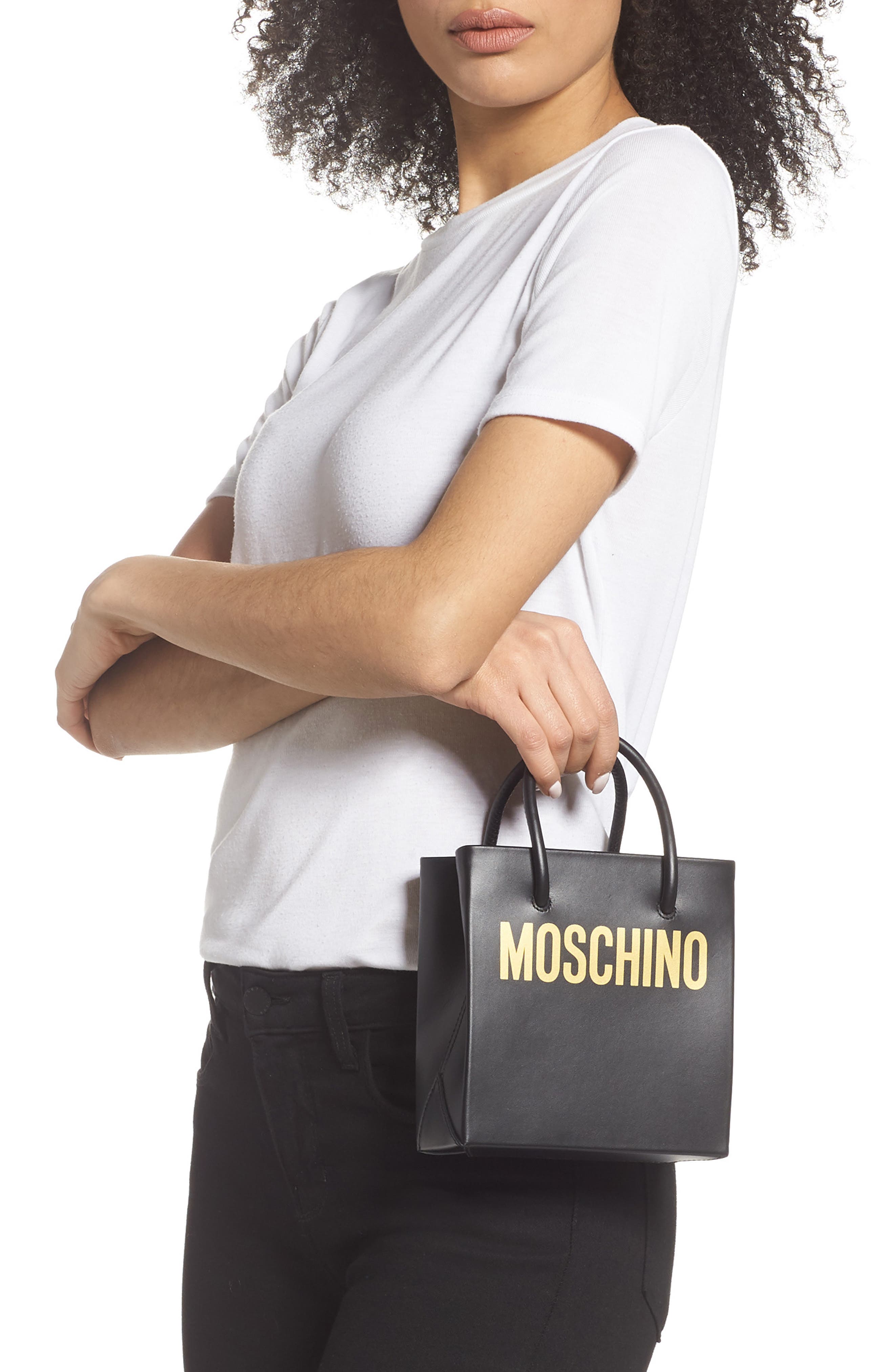 Moschino Mini Logo Shopper Tote, Alternate, color, 