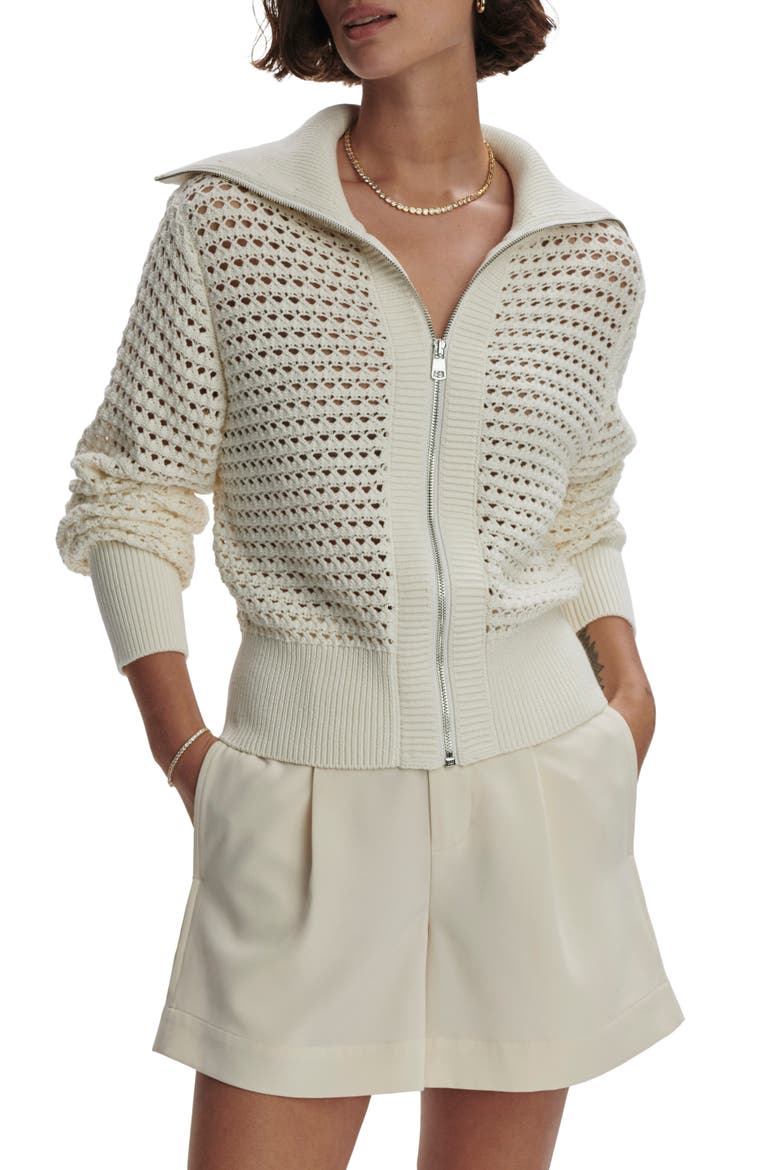 Eloise Open Stitch Cotton Zip-Up Cardigan, Main, color, EGRET