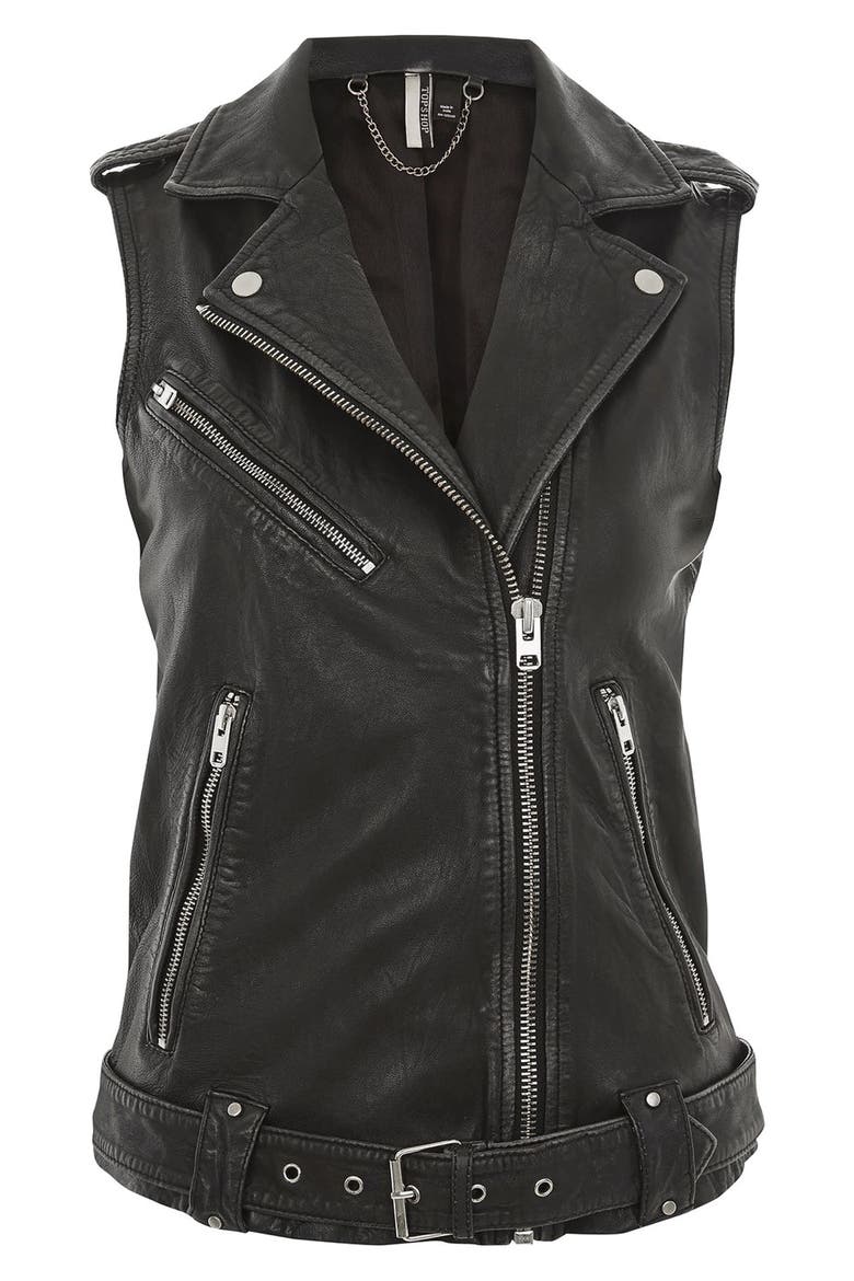 Leather Moto Vest, Alternate, color, BLACK