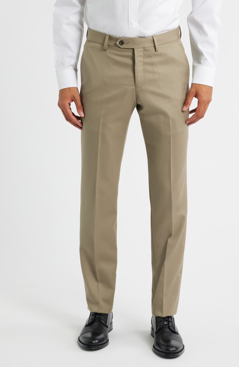 Berle Slim Fit Flat Front Tan Super 100s Wool Dress Pants, Main, color, Tan
