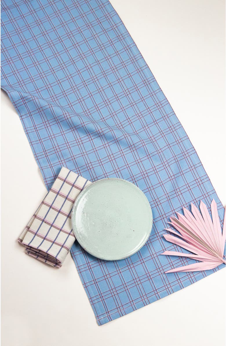 Archive New York Chiapas Handwoven Plaid Cotton Table Runner, Main, color, Blue