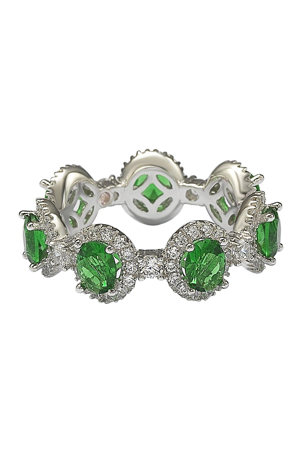 SUZY LEVIAN Sterling Silver Prong Set Green CZ & Pave Halo Station Eternity Band Ring