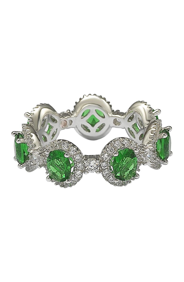 SUZY LEVIAN Sterling Silver Prong Set Green CZ & Pave Halo Station Eternity Band Ring, Main, color, Green