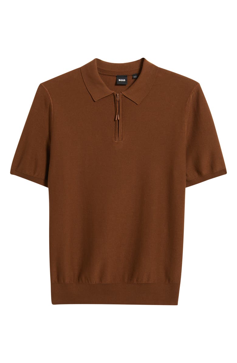 BOSS Imartino Piqué Zip Polo, Alternate, color, Medium Brown