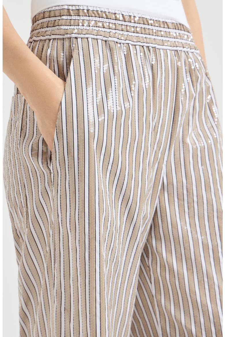 Dazzling stripes pyjama-style trousers, Alternate, color, Beige