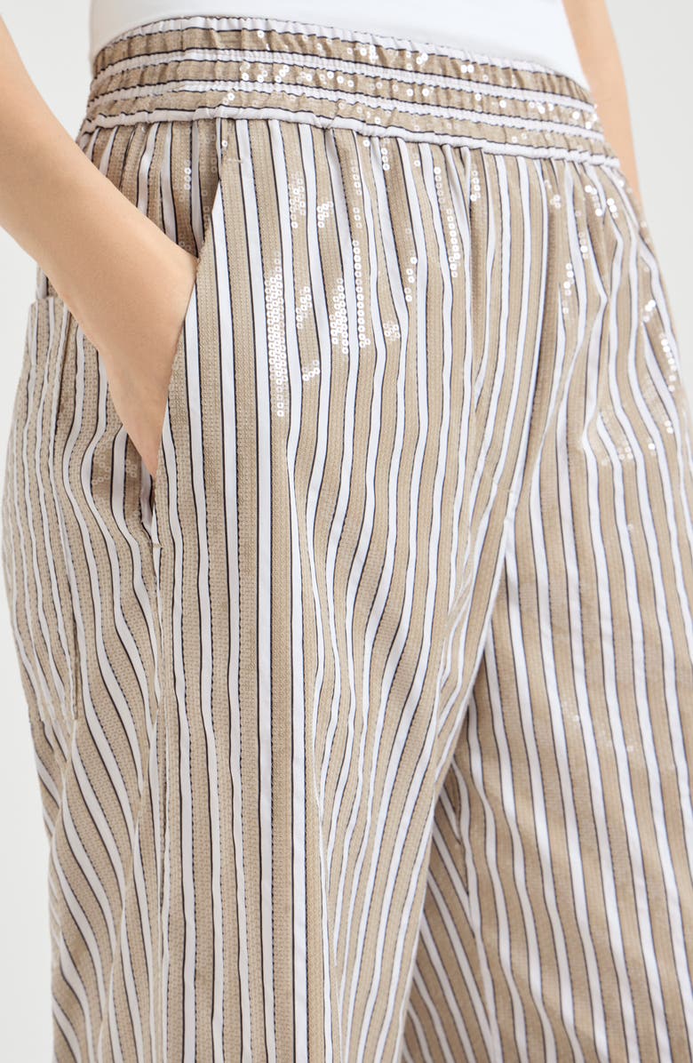 Brunello Cucinelli Dazzling stripes pyjama-style trousers, Alternate, color, Beige