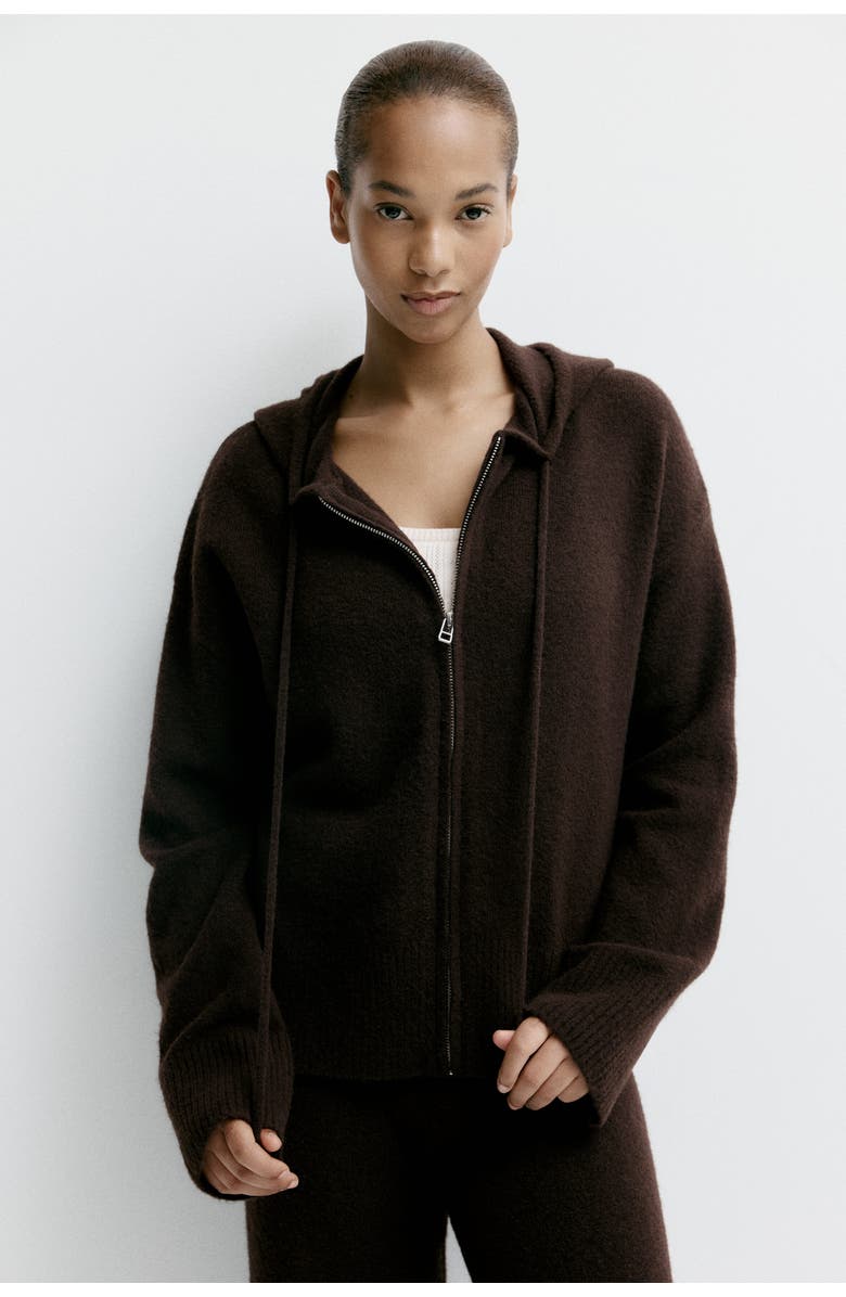 H&M Knitted Zip-through Hoodie, Alternate, color, Dark Brown