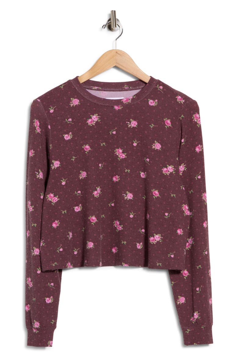 Easy Cozy Crew Pajama Sweatshirt, Alternate, color, BURGUNDY- PINK POLKA DOT ROSE