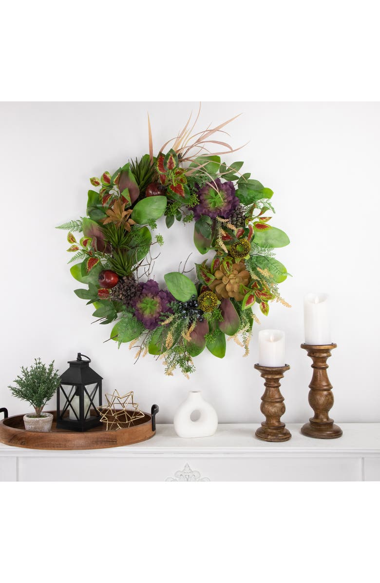 Northlight Mixed Succulent and Pomegranate Artificial Wreath, 24-Inch, Alternate, color, Green