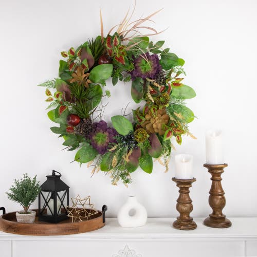 Northlight Mixed Succulent And Pomegranate Artificial Wreath, 24-inch In Green