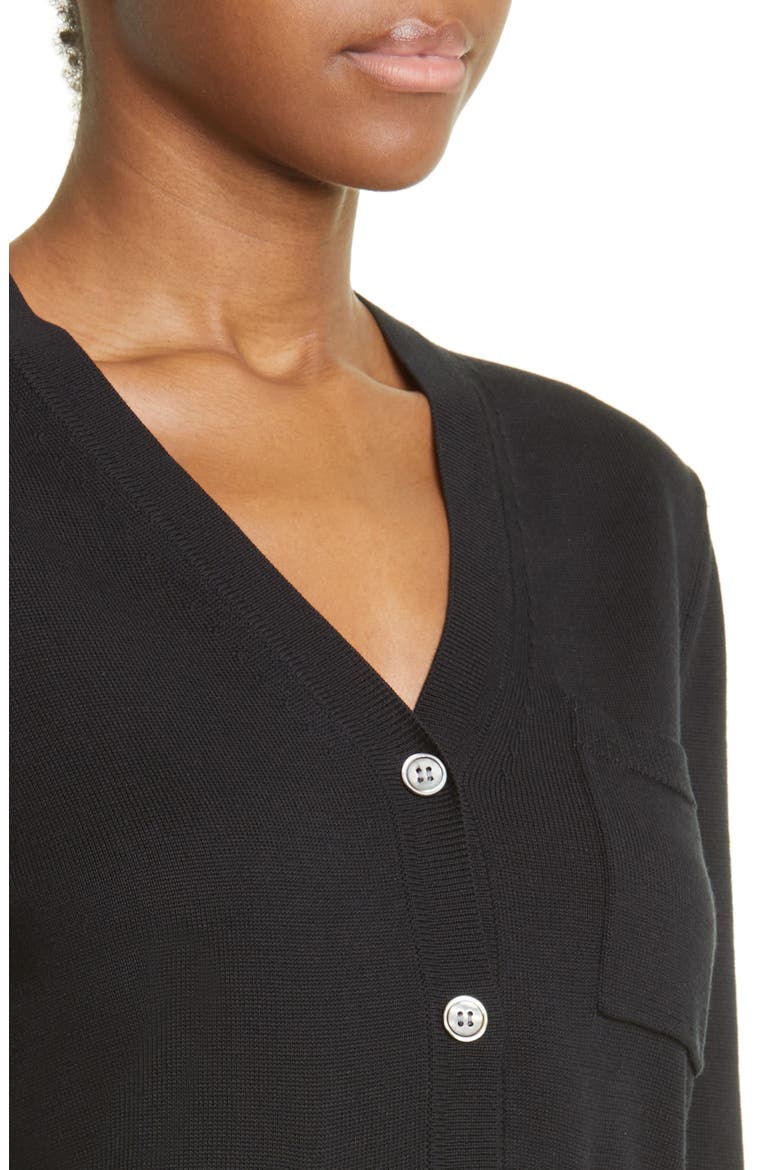 Patch Pocket V-Neck Silk Cardigan, Alternate, color, 001 BLACK
