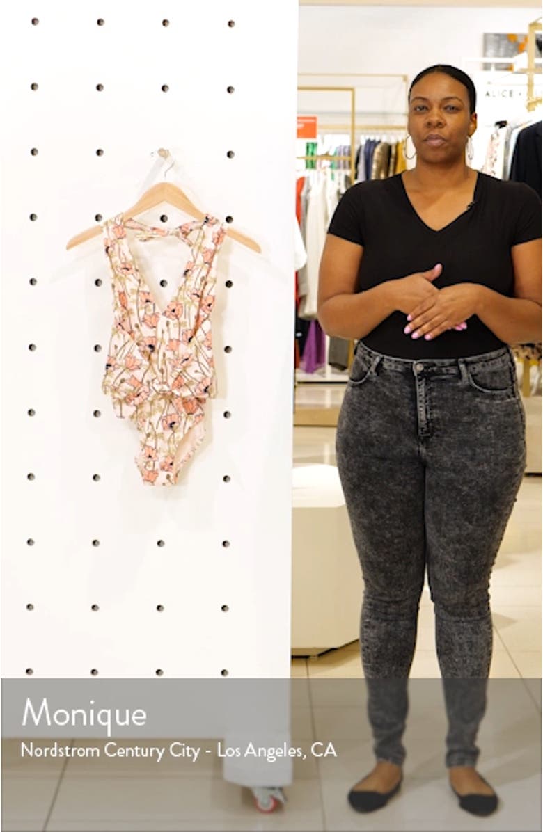 Tie Front Floral Print One-Piece Swimsuit, sales video thumbnail