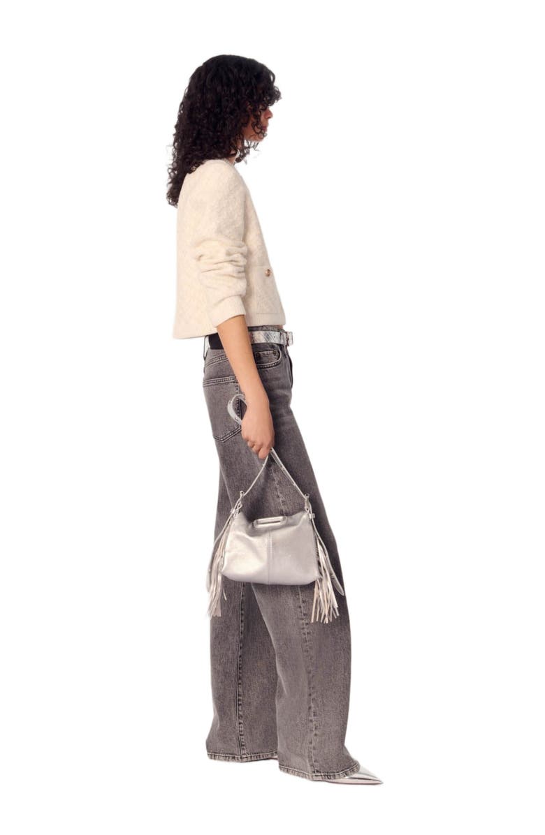 maje Short tweed-effect cardigan, Alternate, color, Ecru