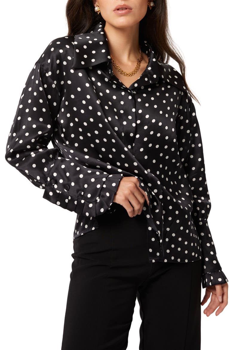 Antonia Silk Dots Blouse, Alternate, color, Black
