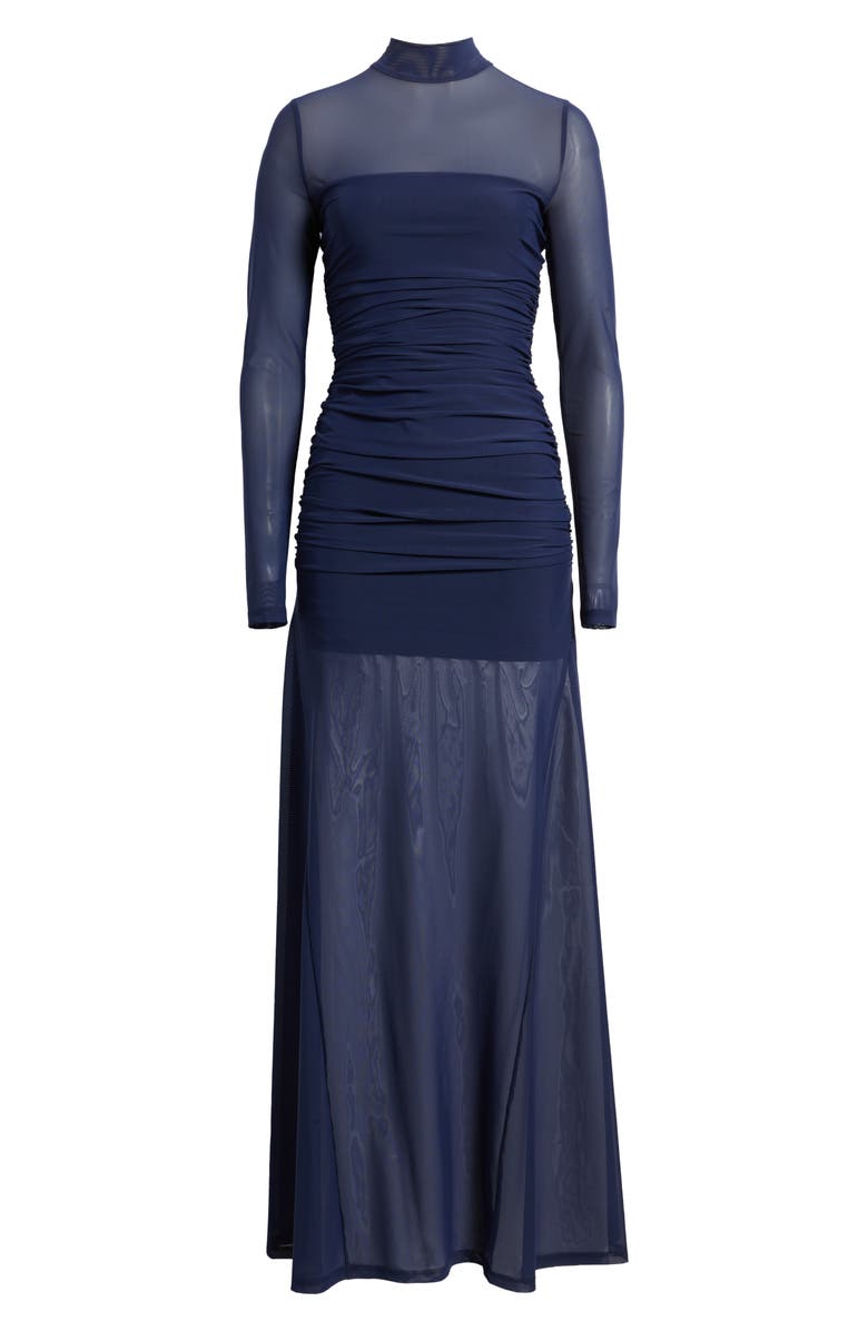 Black Halo Elvira Long Sleeve Gathered Mesh Evening Gown, Alternate, color, Comet Blue