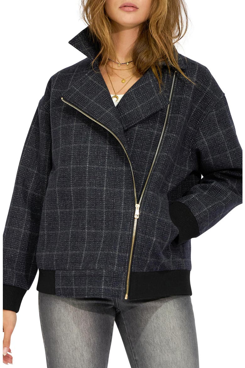 Love Cruise Checked Wool Blend Bomber Jacket, Alternate, color, BLACK CHECK