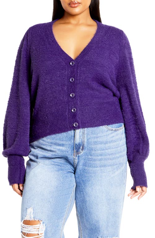 City Chic Fluffy Cardigan in Royal Purple 