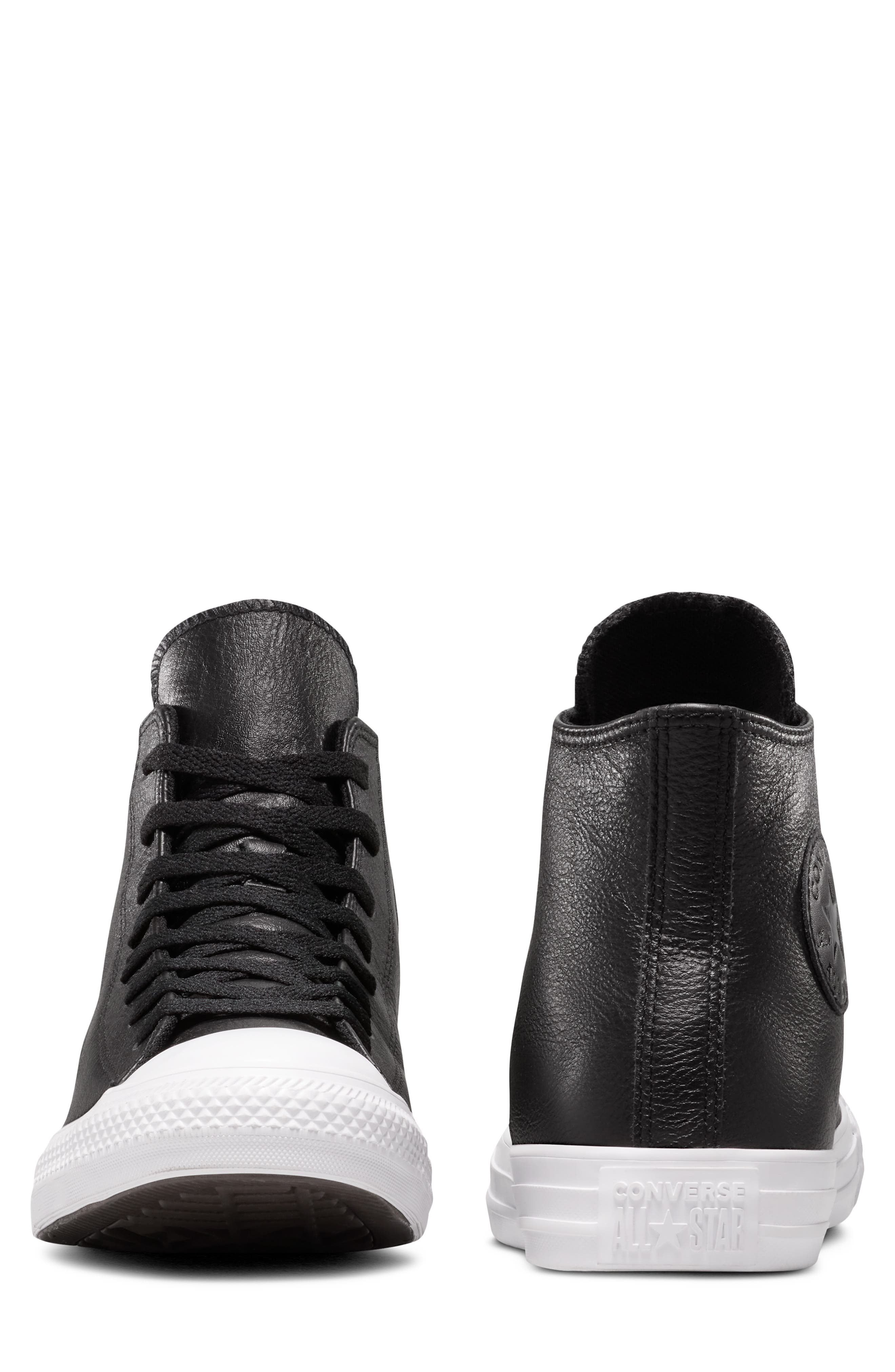 Converse Chuck Taylor<sup>®</sup> All Star<sup>®</sup> Water Repellent Leather High Top Sneaker, Alternate, color, Black/ Black/ White
