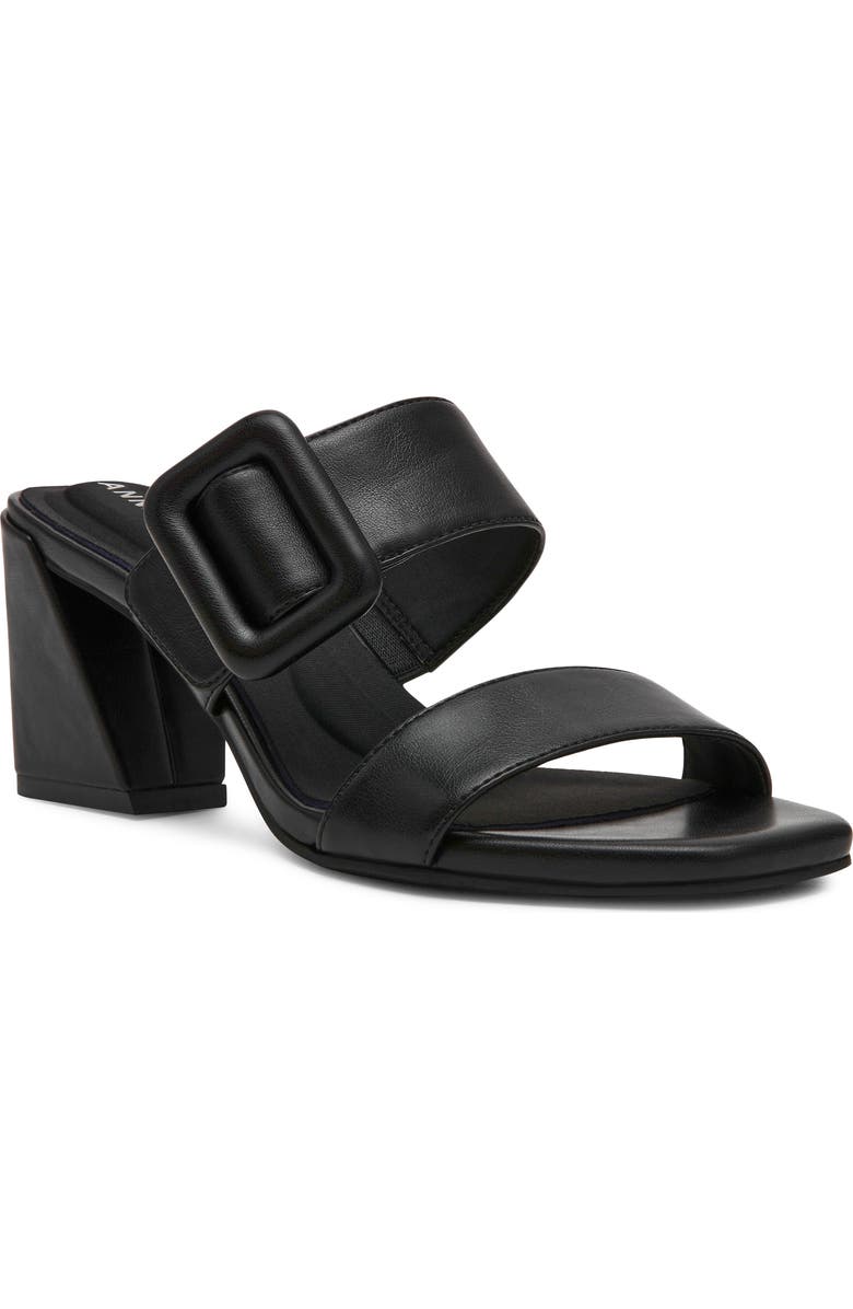 Anne Klein Narita Buckle Strap Block Heel Sandal, Main, color, Black Smooth