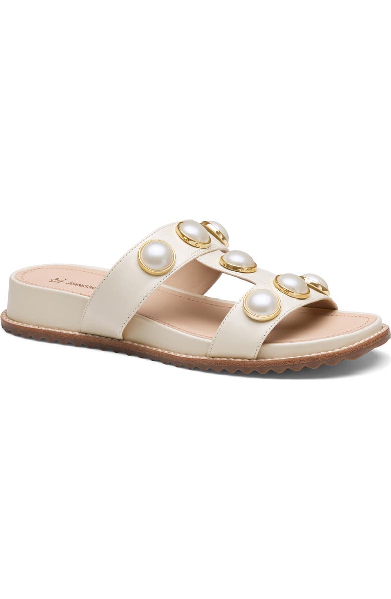 Johnston & Murphy Chandler Embellished Wedge Slide Sandal, Main, color, Bone Glove Leather