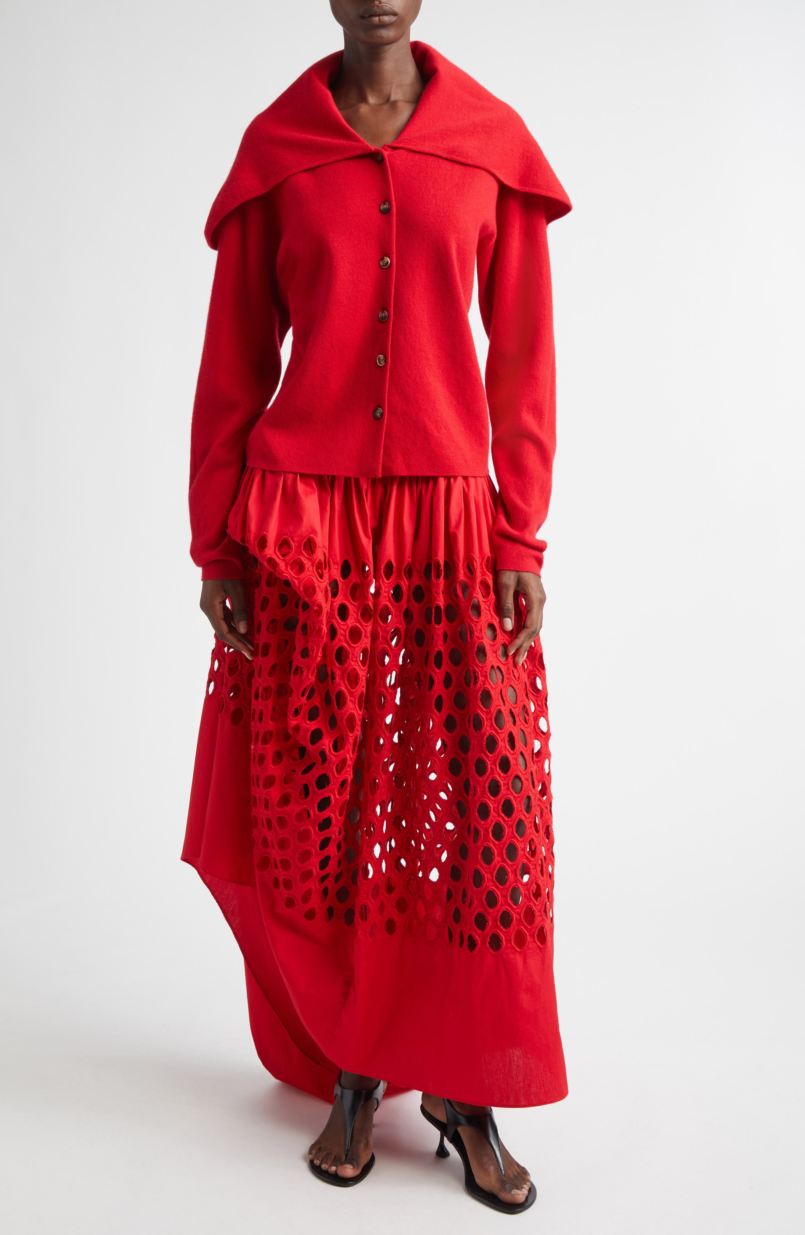 Dame Asymmetric Cotton Eyelet Skirt - image 2