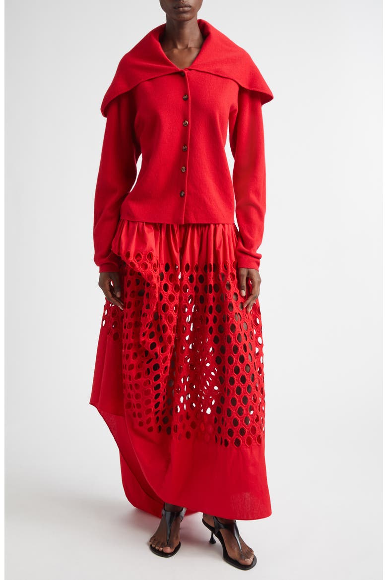 Dame Asymmetric Cotton Eyelet Skirt, Alternate, color, GRENADINE