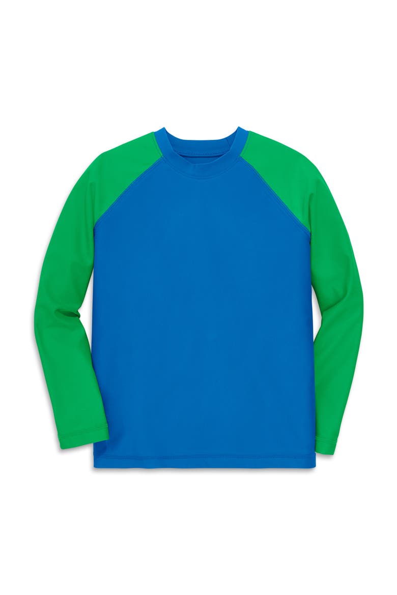 Kids Long Sleeve Baseball Rash Guard, Main, color, Blueberry Green Apple