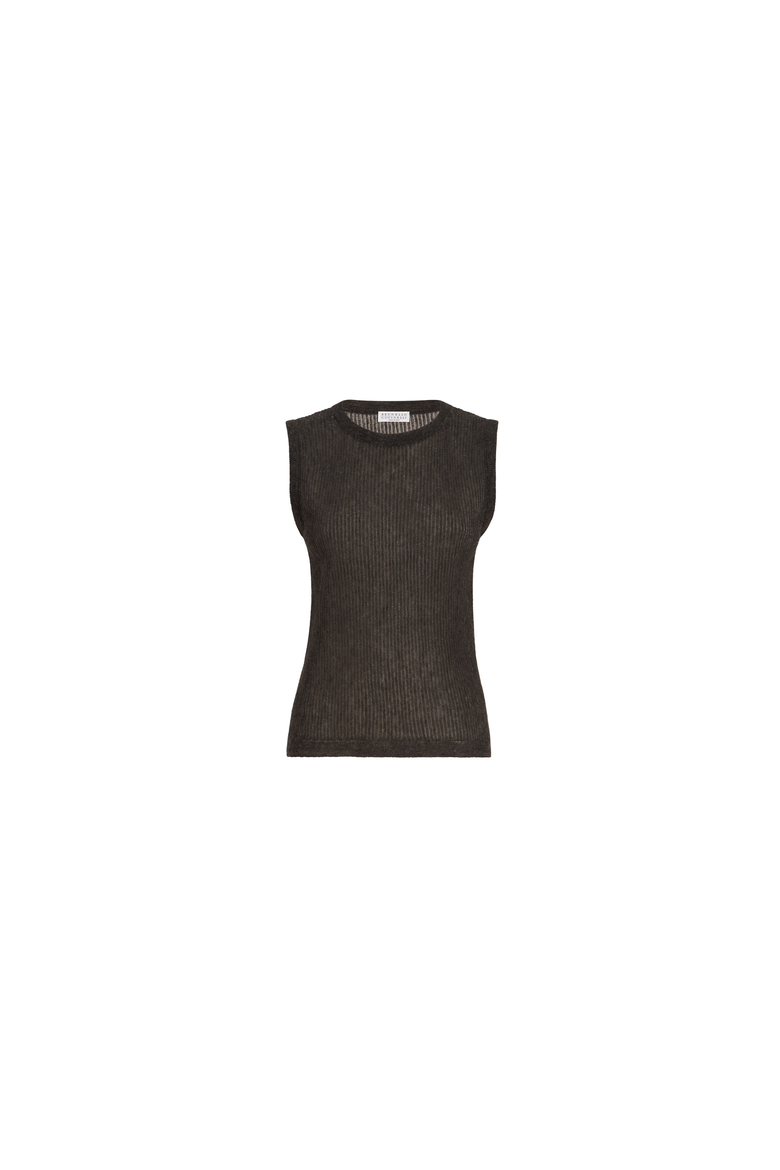 Sparkling silk, alpaca and wool rib knit top, Alternate, color, Anthracite