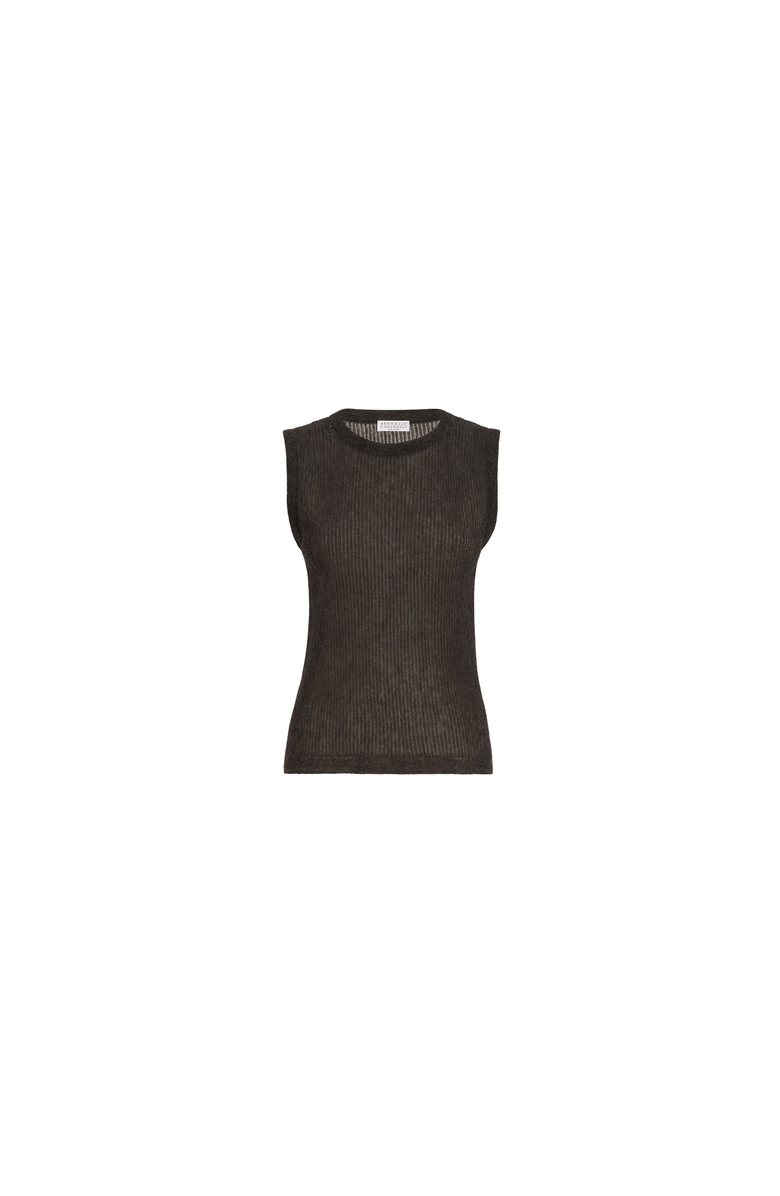Brunello Cucinelli Sparkling silk, alpaca and wool rib knit top, Alternate, color, Anthracite
