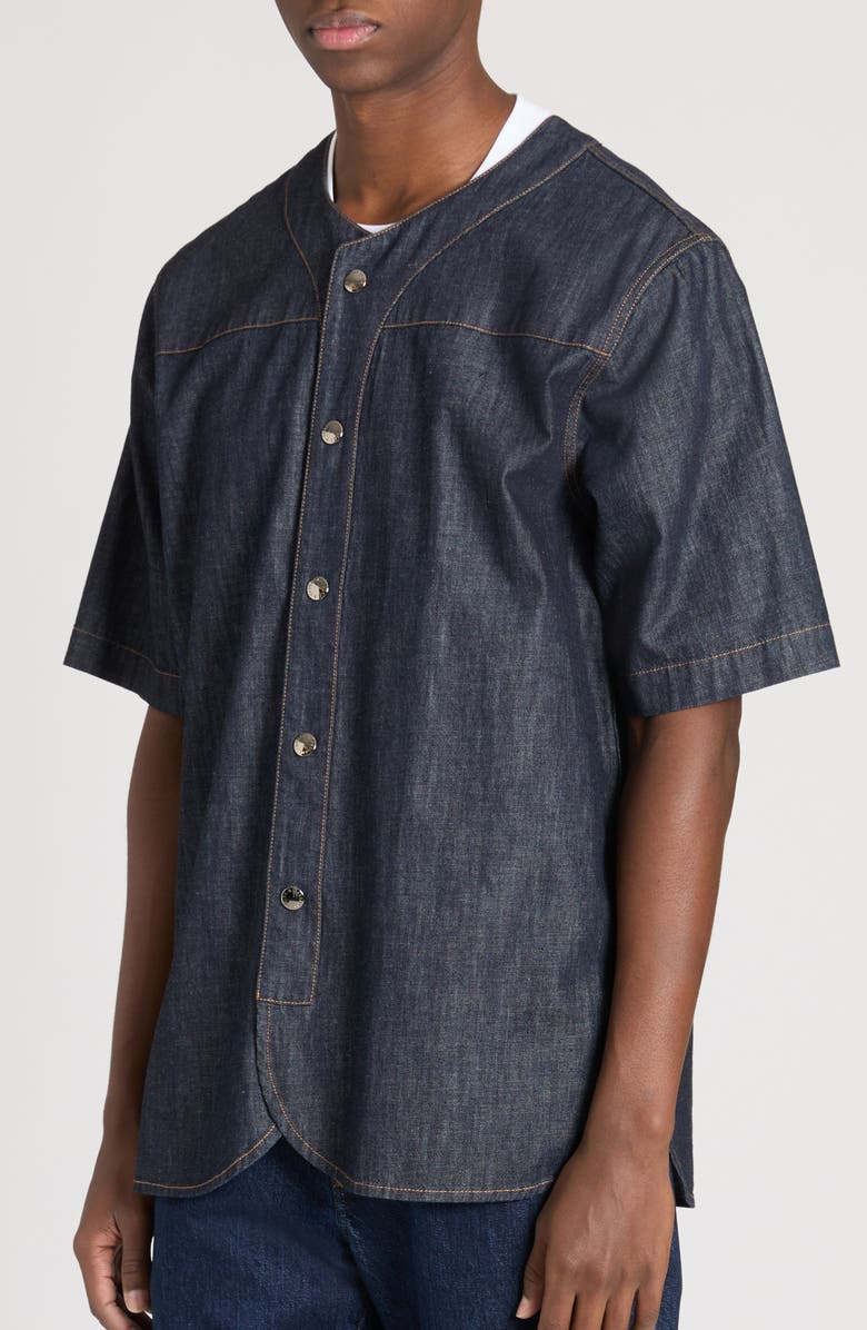 Dolce&Gabbana Embroidered Denim Bowling Shirt, Alternate, color,