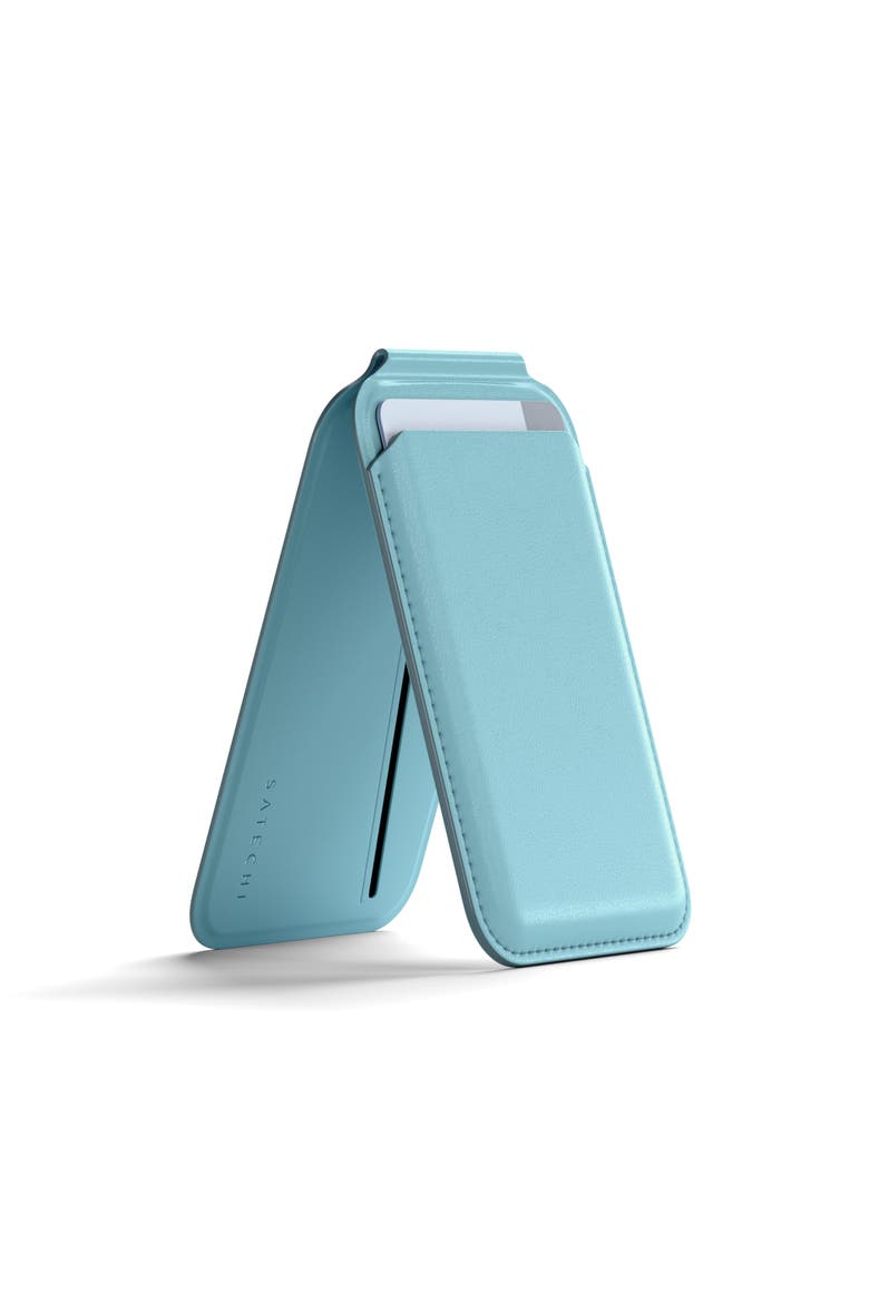 Vegan Leather Magnetic Wallet Stand, Main, color, Light Blue