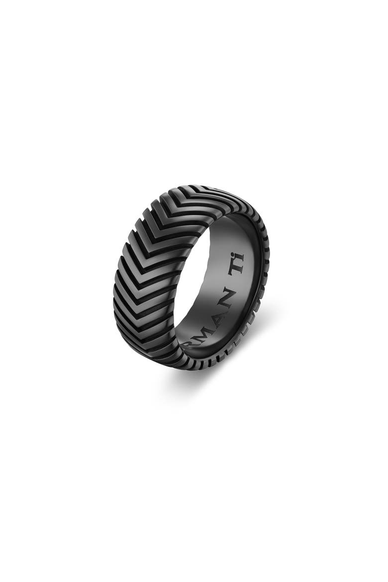 Men's Chevron Band Ring in Black Titanium, 10mm, Alternate, color, BLACK
