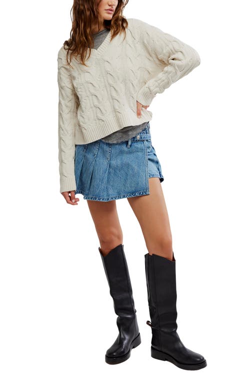 Free People Washed Cable Knit Sweater In Washed White In Optic White