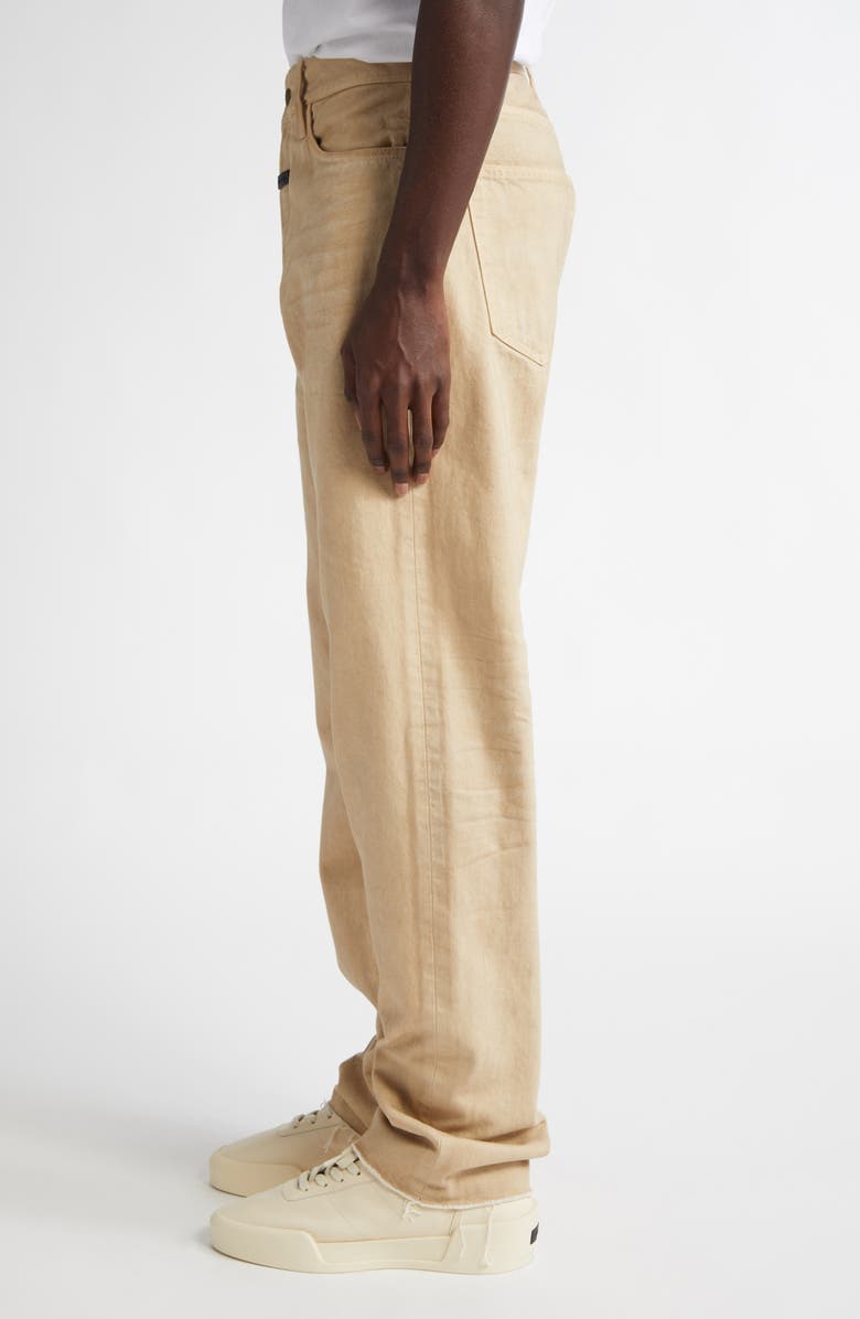 Fear of God Five-Pocket Raw Hem Straight Leg Jeans, Alternate, color, Washed Dune
