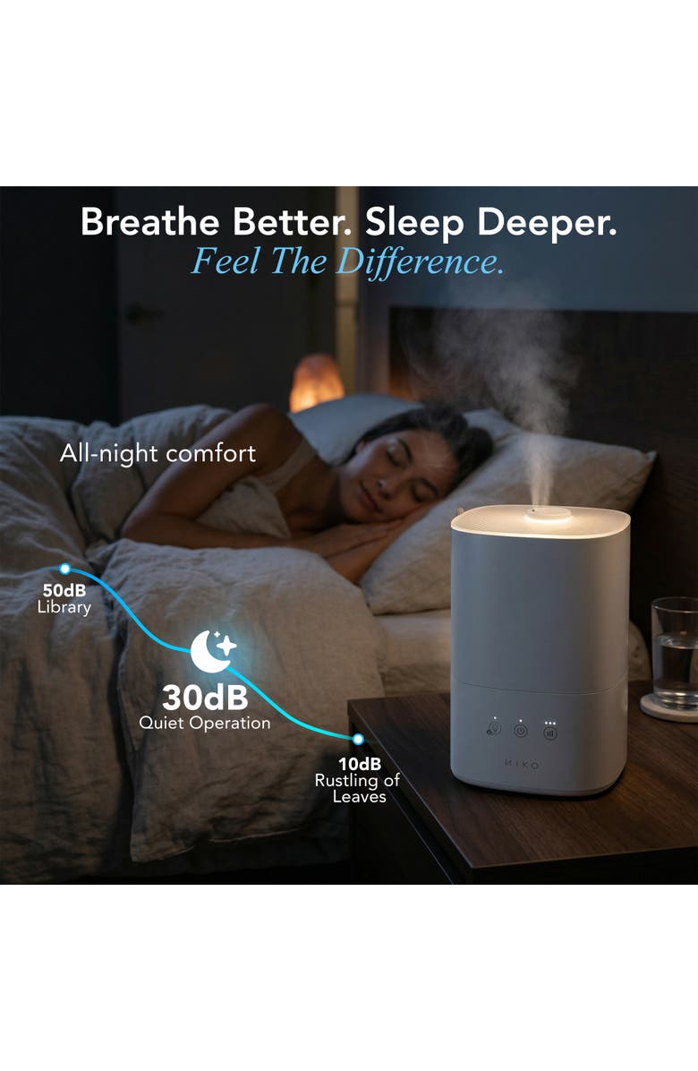 MIKO Breeze 3-Speed White Ultrasonic Cool Mist Humidifier with Top-Fill Tank and Aroma Tray, Alternate, color, White